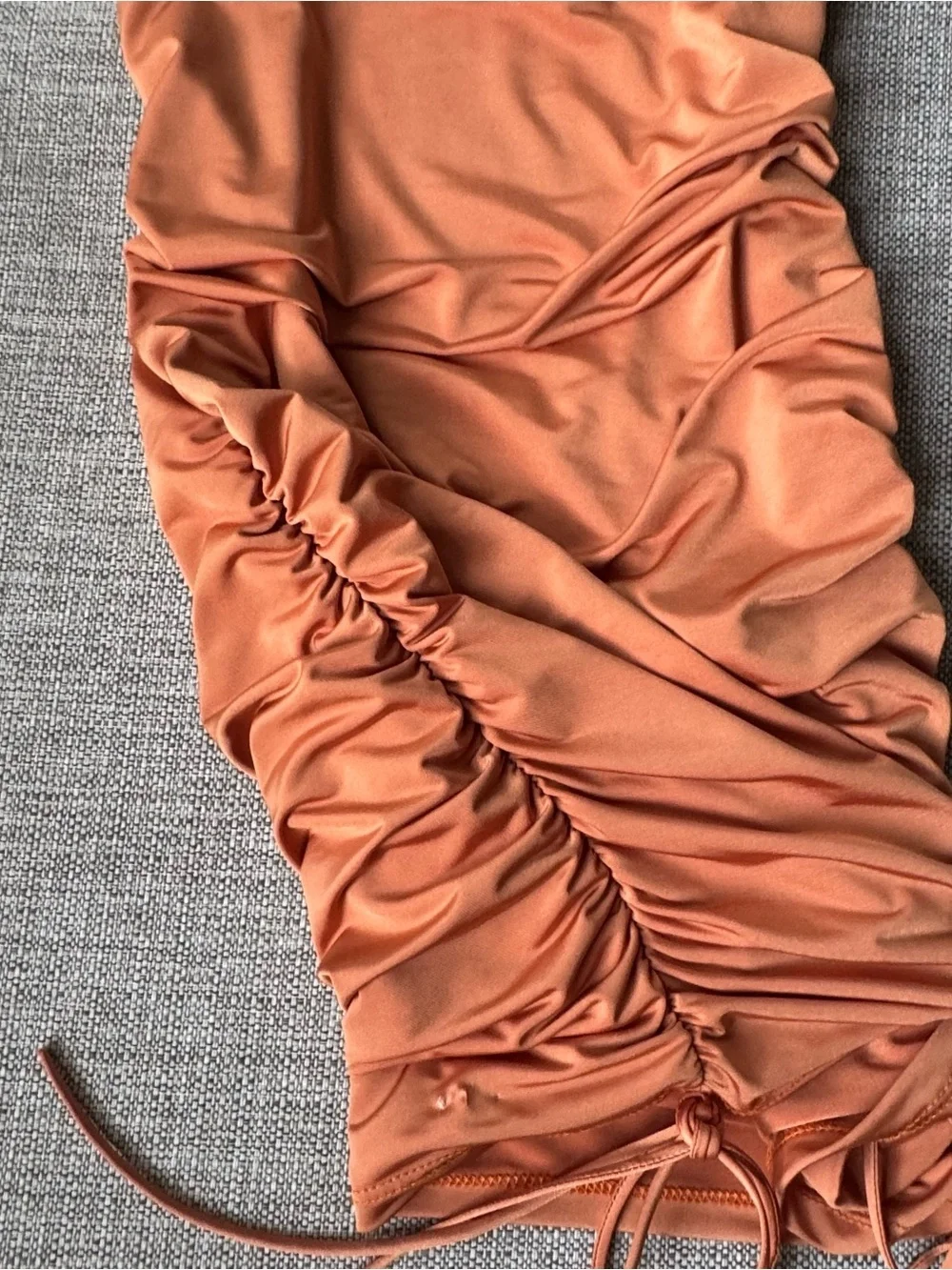 Ruched Rust-Orange Tie-Strap Women's Dress backless mini dress Medium